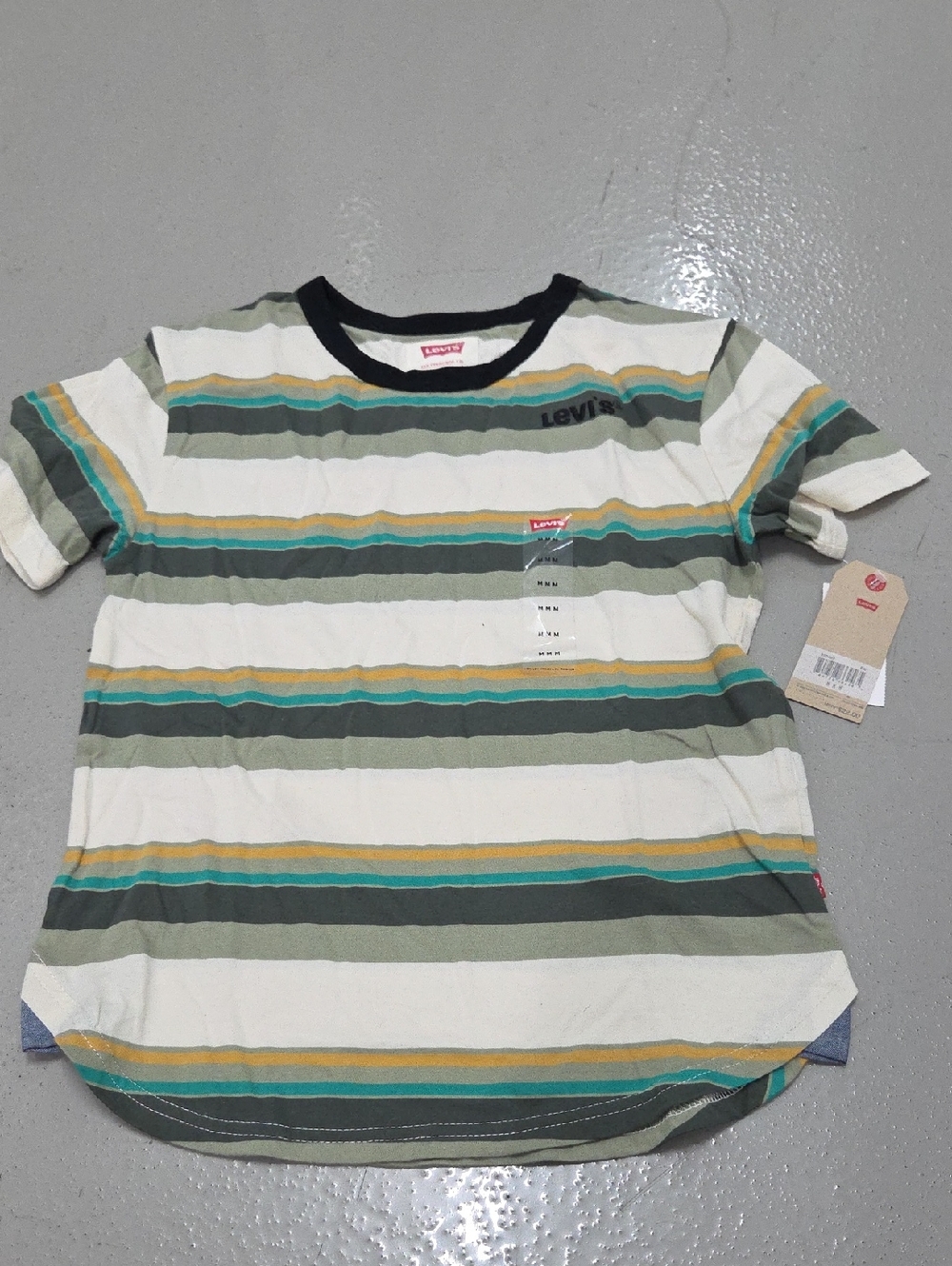 Levi's Kids Short Sleeve Striped Tee in Cream, Green, Teal & Yellow